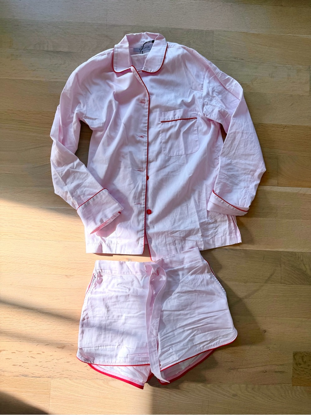 Sleeper Pink Pajama Set with Red Piping